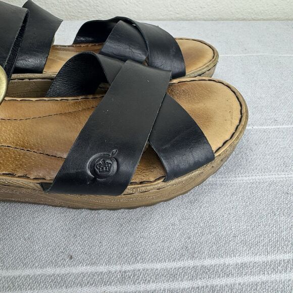 Born Aida Leather Strappy Wedge Slingback Sandals Comfort Lagenlook Black 8 - Picture 4 of 14